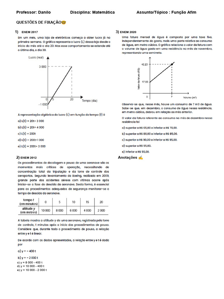 Questões de Função Afim para ENEM | PDF