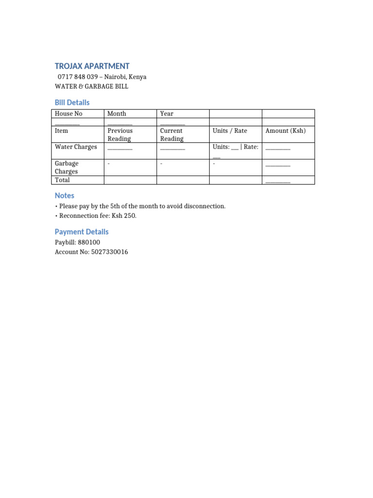 Trojax Apartment Water & Garbage Bill | PDF