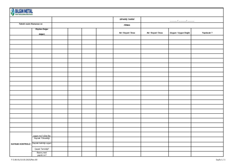 F-5.06-01 Kalite Kontrol Formu | PDF