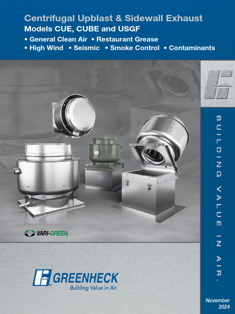 Greenheck Exhaust Fans: CUE, CUBE, USGF | PDF | Duct (Flow) | Switch