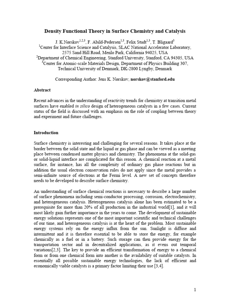 Density Functional Theory in Surface Chemistry and Catalysis | PDF ...