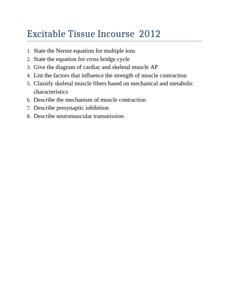 Excitable Tissue Incourse 2012 | PDF