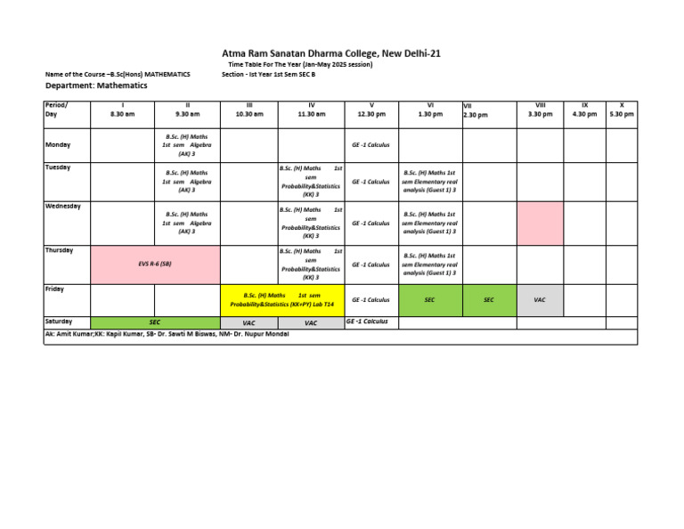 B.Sc. Mathematics 1st Sem Timetable 2025 | PDF | Mathematics | Inquiry
