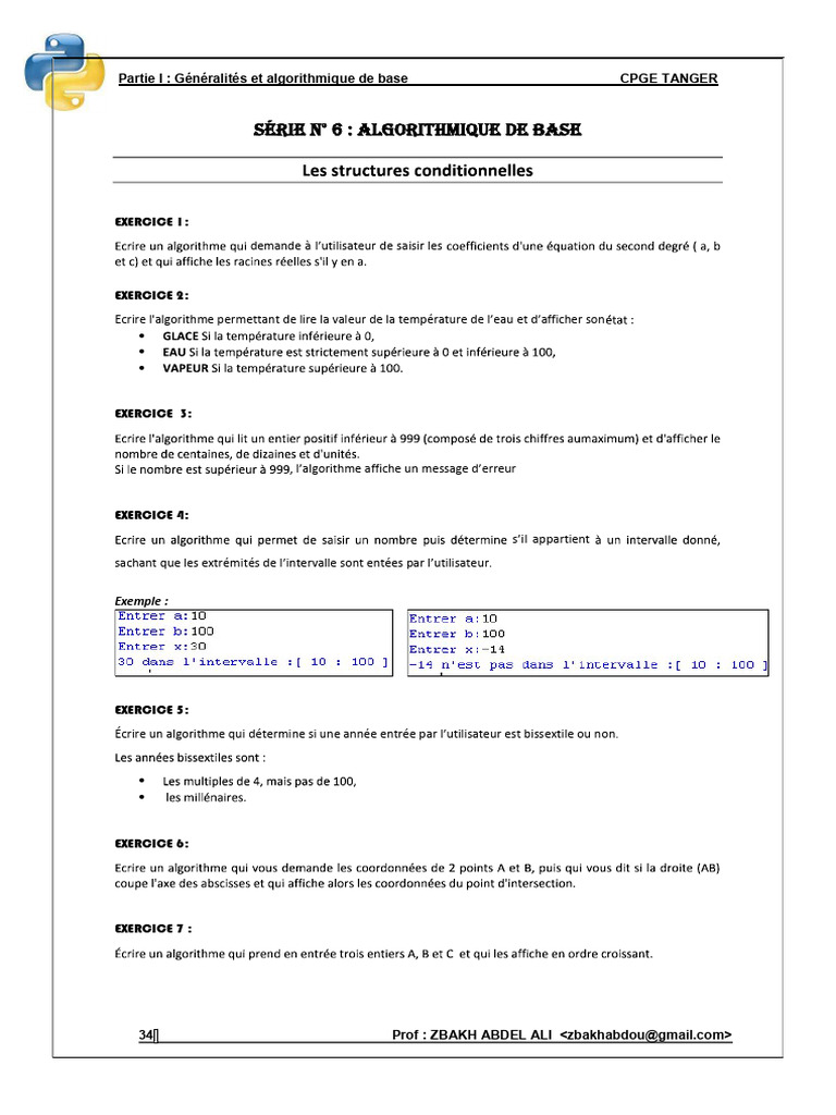 Exercices d'algorithmique de base CPGE | PDF
