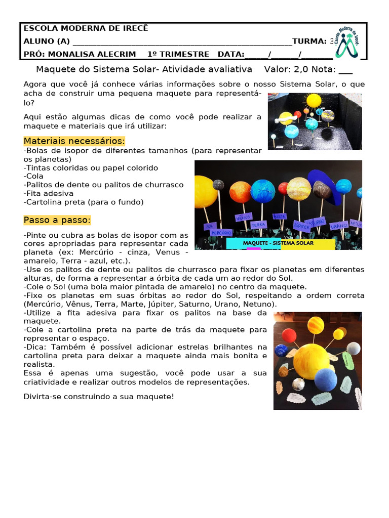 Maquete do Sistema Solar em Cartolina | PDF