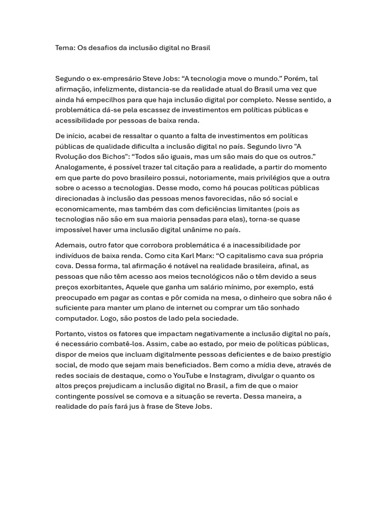 Desafios da Inclusão Digital no Brasil | PDF
