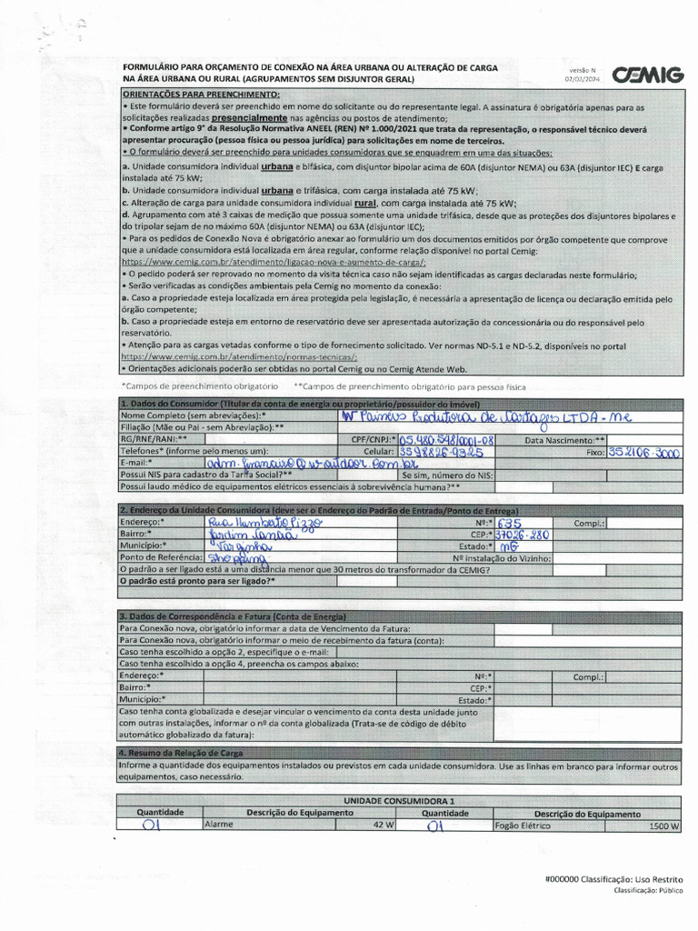 Formulário CEMIG | PDF