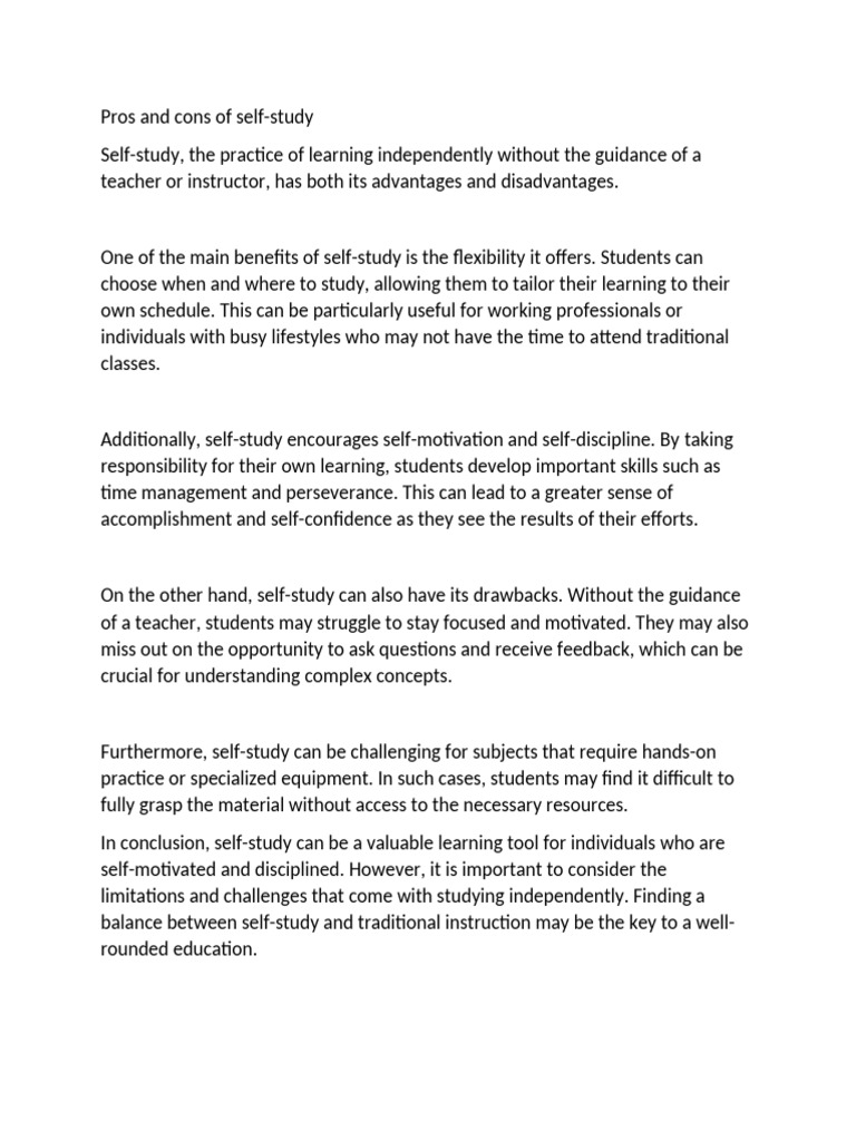 Self-Study: Pros and Cons Explained | PDF