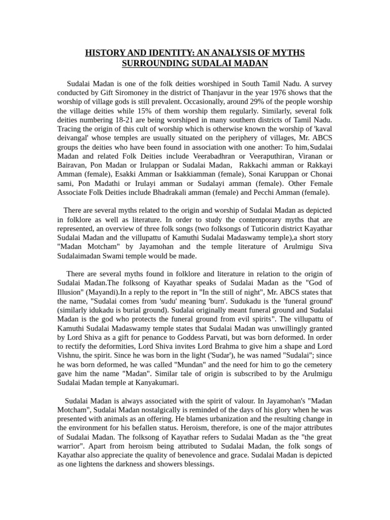 Myths of Sudalai Madan Worship | PDF