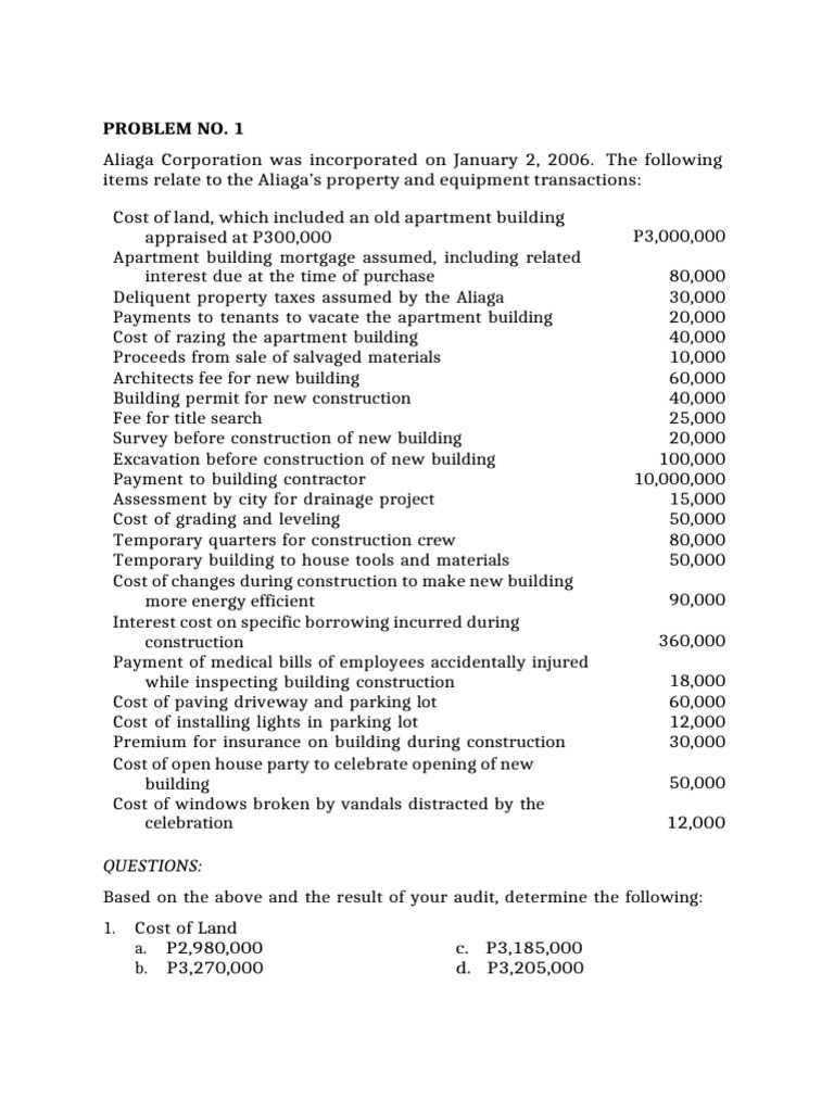 Property and Equipment Cost Analysis | PDF | Debits And Credits ...