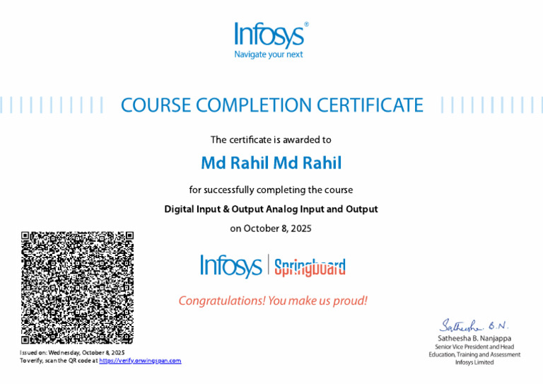 MD Rahil MD Rahil: The Certificate Is Awarded To | PDF