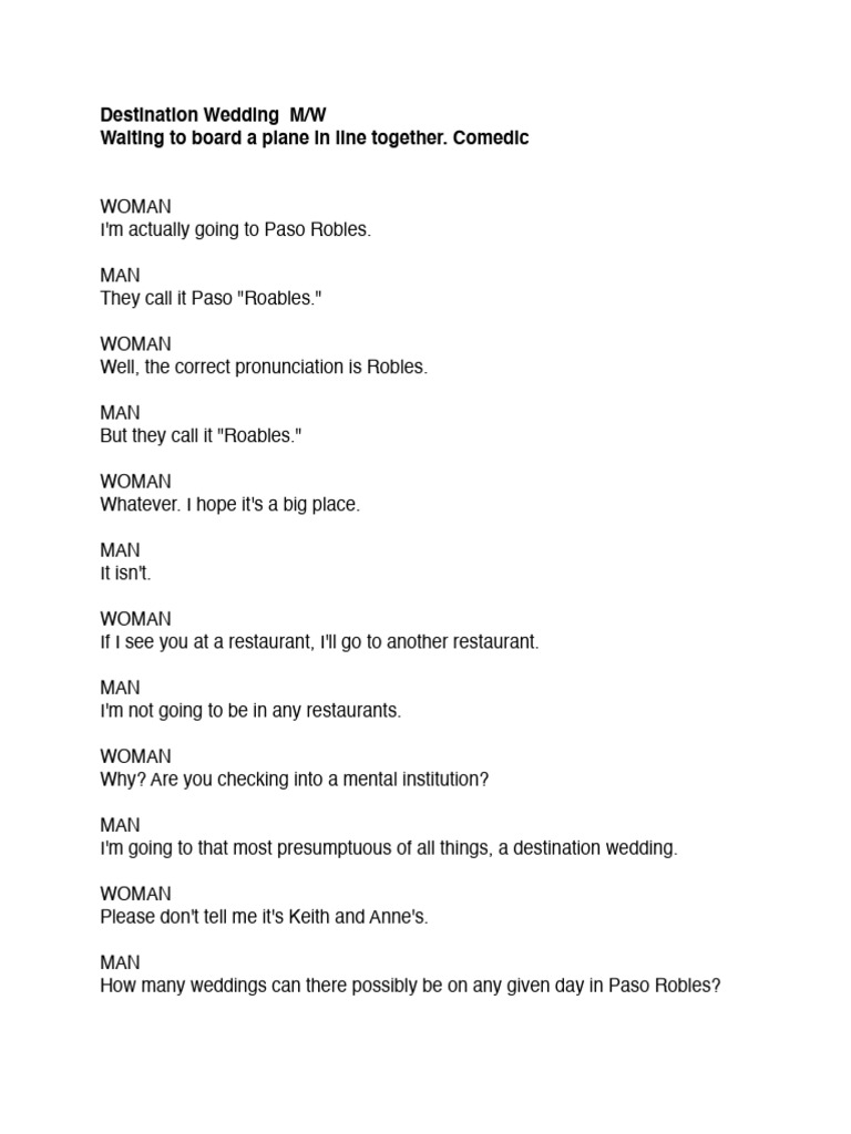 Comedic Dialogue at a Destination Wedding | PDF