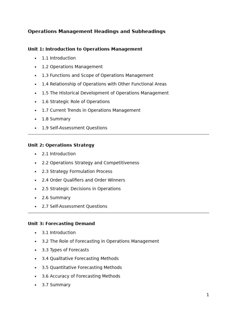Operations Management Headings and Subheadings | PDF | Project ...