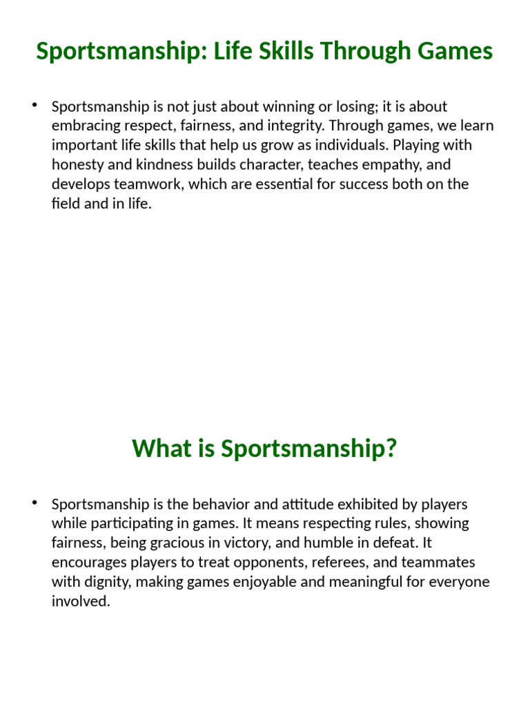 Sportsmanship Life Skills Full | PDF | Leadership | Psychological Concepts