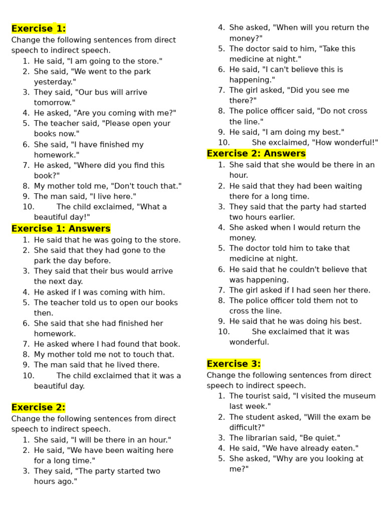 Direct to Indirect Speech Exercises | PDF | Chess Openings | Chess Theory