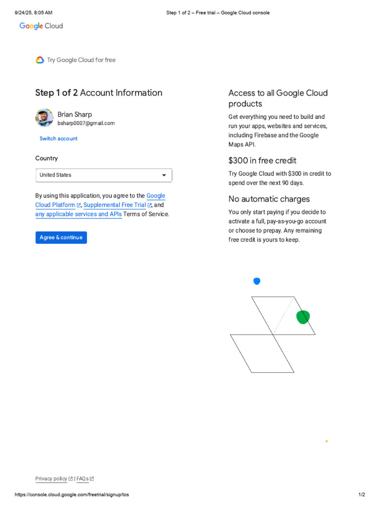 Step 1 of 2 - Free Trial - Google Cloud Console | PDF