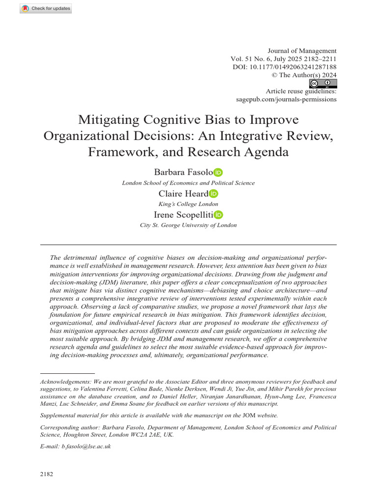 Bias Mitigation Framework for Decisions | PDF | Bias | Decision Making