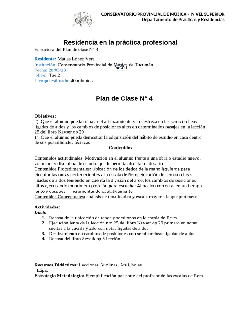 Plan de Clases 4 Matías López Vera. (TAE2) | PDF