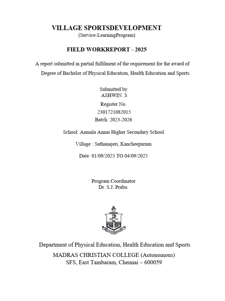 Village Sports Development Report 2025 | PDF | Teachers | Physical Fitness