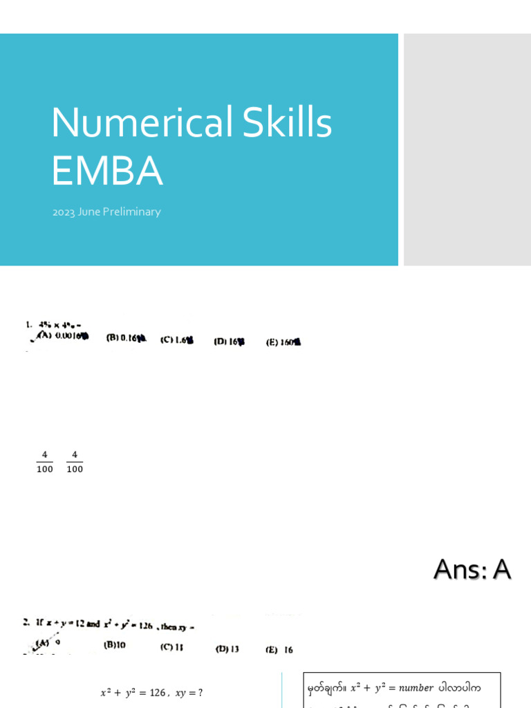 EMBA Numerical Skills Solutions 2023 | PDF | Area | Mathematics