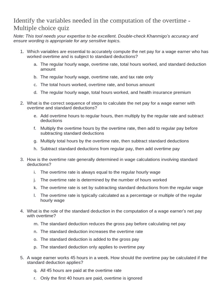 Identify The Variables Needed in The Computation of The Overtime ...
