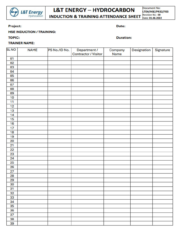 Induction Attendance Form | PDF