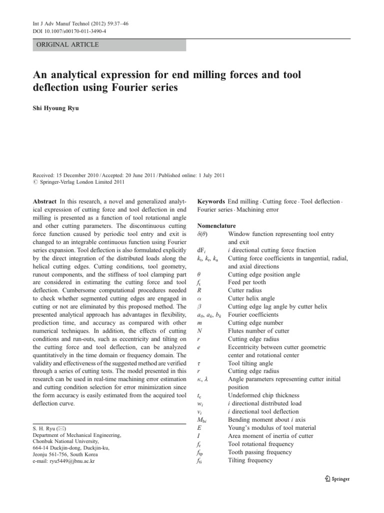 End Milling Forces & Tool Deflection Analysis | PDF | Force | Machining
