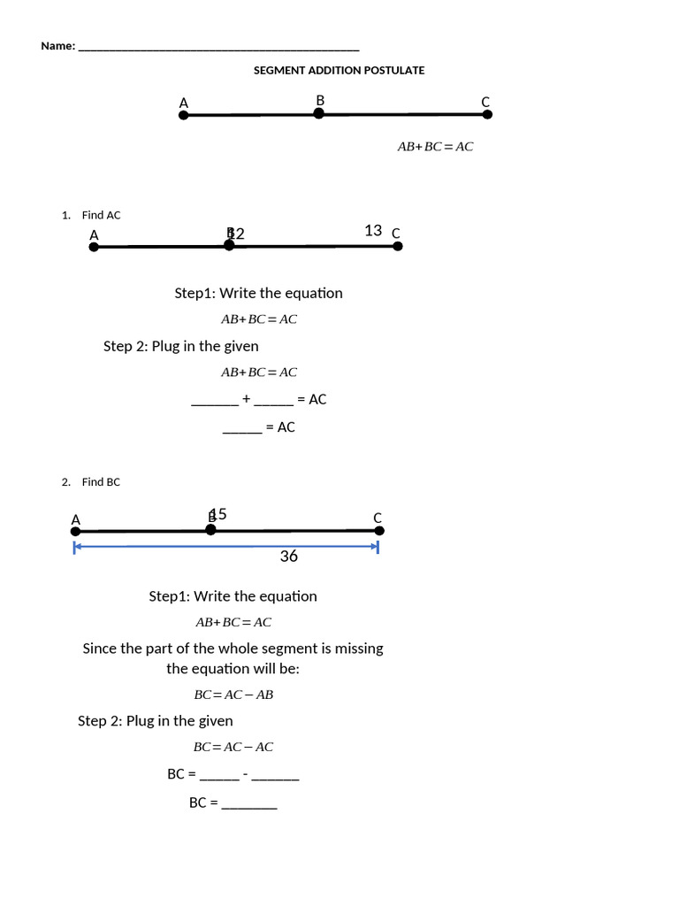 Segment Addition Postulate Practice | PDF