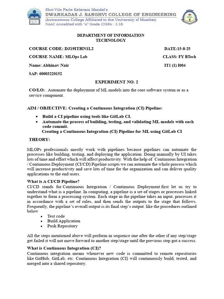 Abhinav Nair 60003220152 I004 MLOPS Exp 2 | PDF | Computing | Computer ...