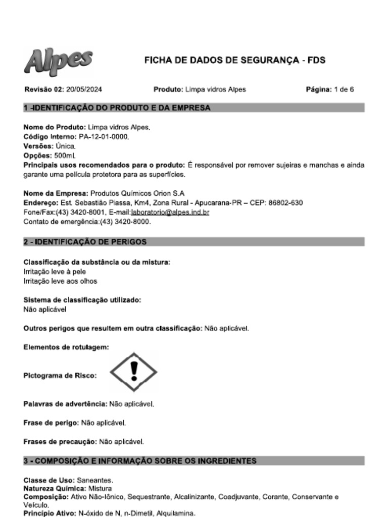 Fds Limpa Vidros Alpes | PDF