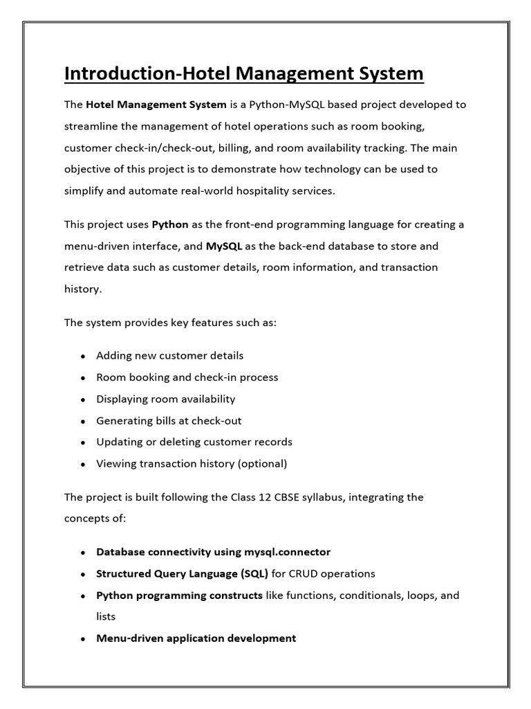 Python MySQL Hotel Management System | PDF | Databases | Database ...