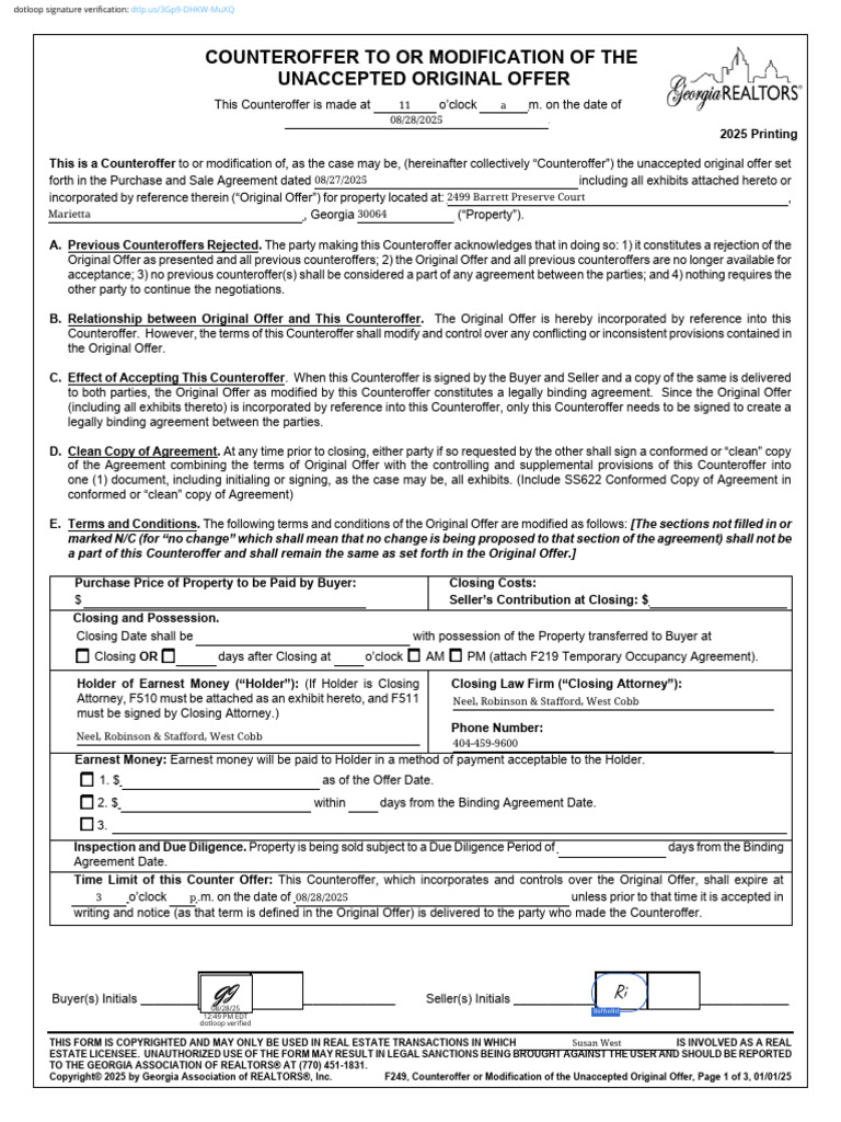 Georgia Real Estate Counteroffer Form | PDF | Title Insurance | Offer ...