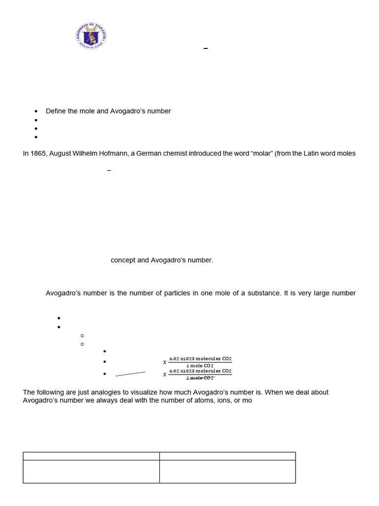 Mole Concept Notes and Worksheet With Answers | PDF | Mole (Unit ...