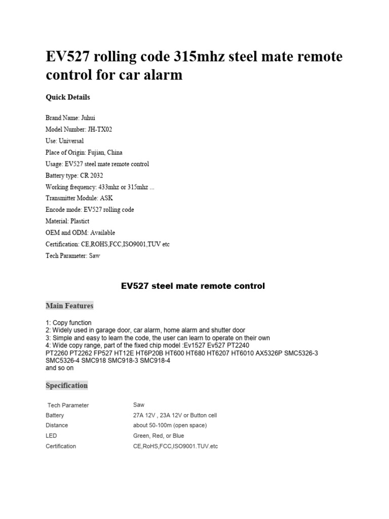 Remote Control Steel Mate | PDF