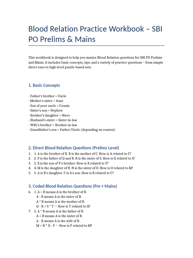 Blood Relation Workbook for SBI PO Prep | PDF | Chess Theory | Chess