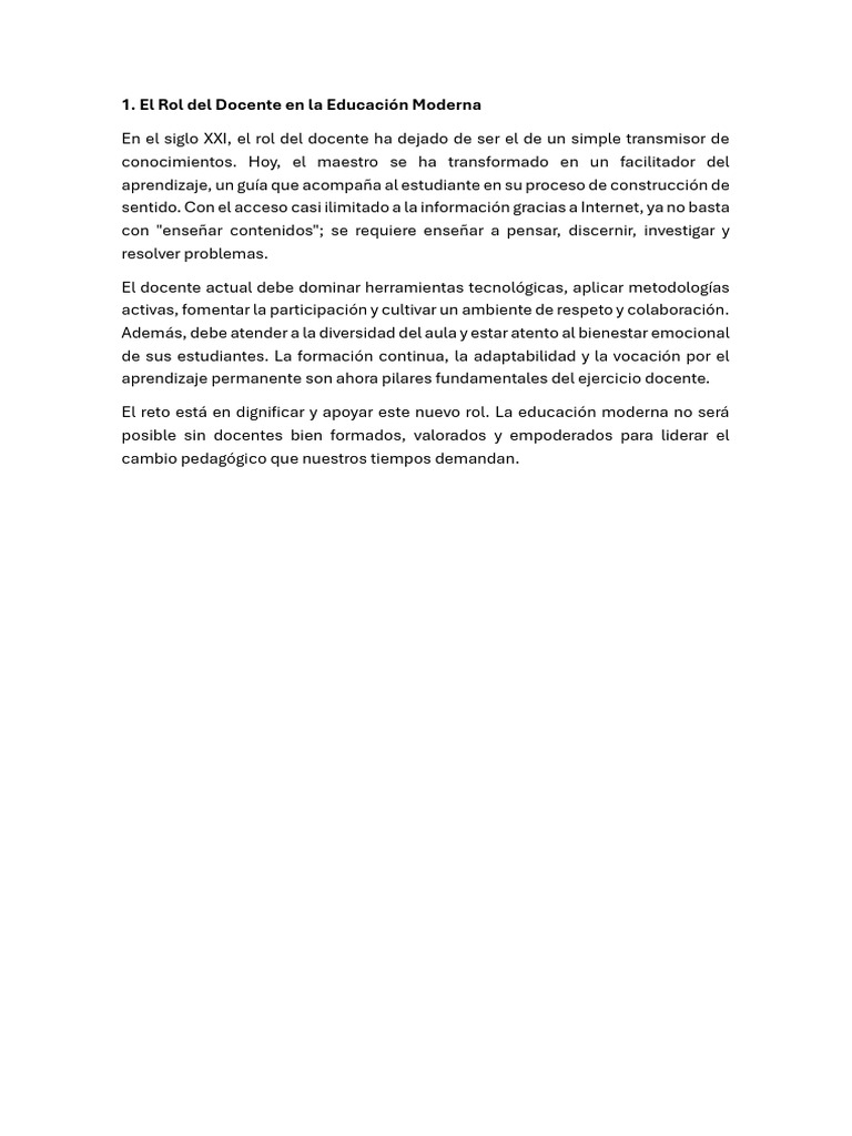 EL Rol Del Docente en La Educación Moderna | PDF