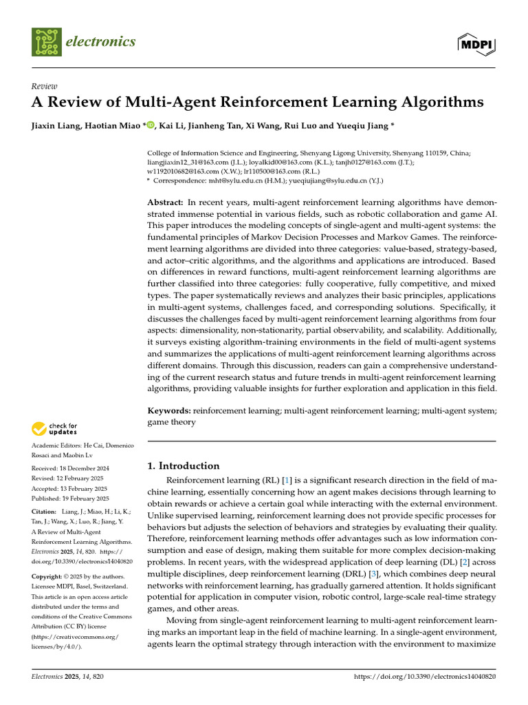 Multi-Agent Reinforcement Learning Review | PDF | Machine Learning ...
