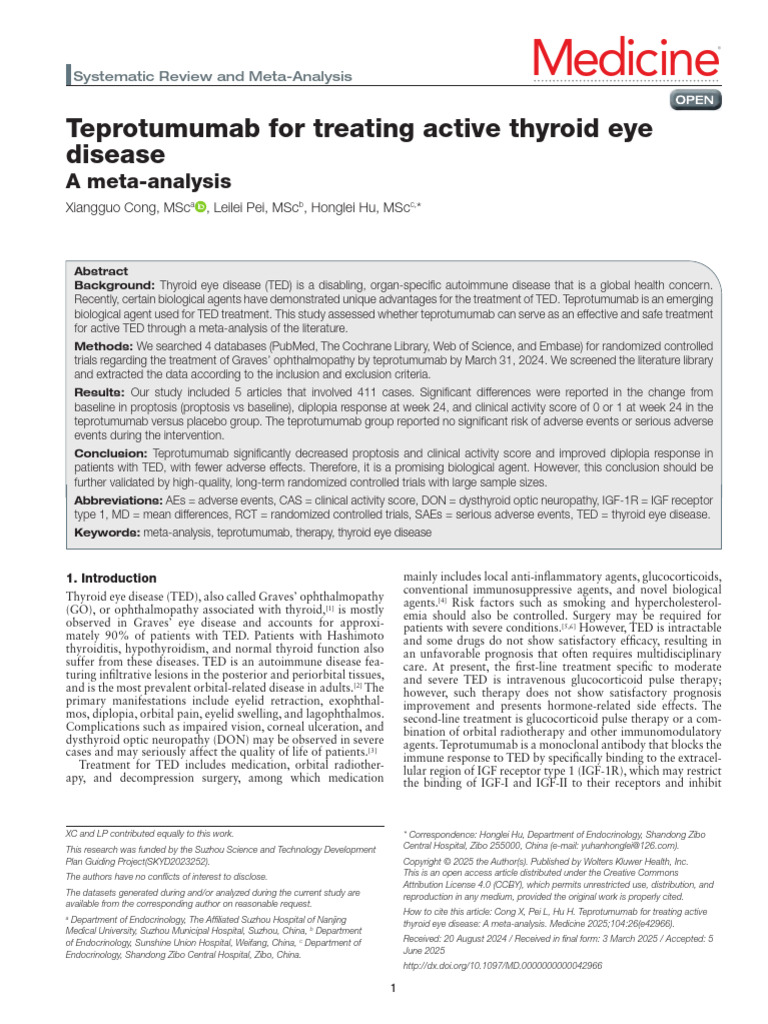 Teprotumumab Efficacy in Thyroid Eye Disease | PDF | Medical ...
