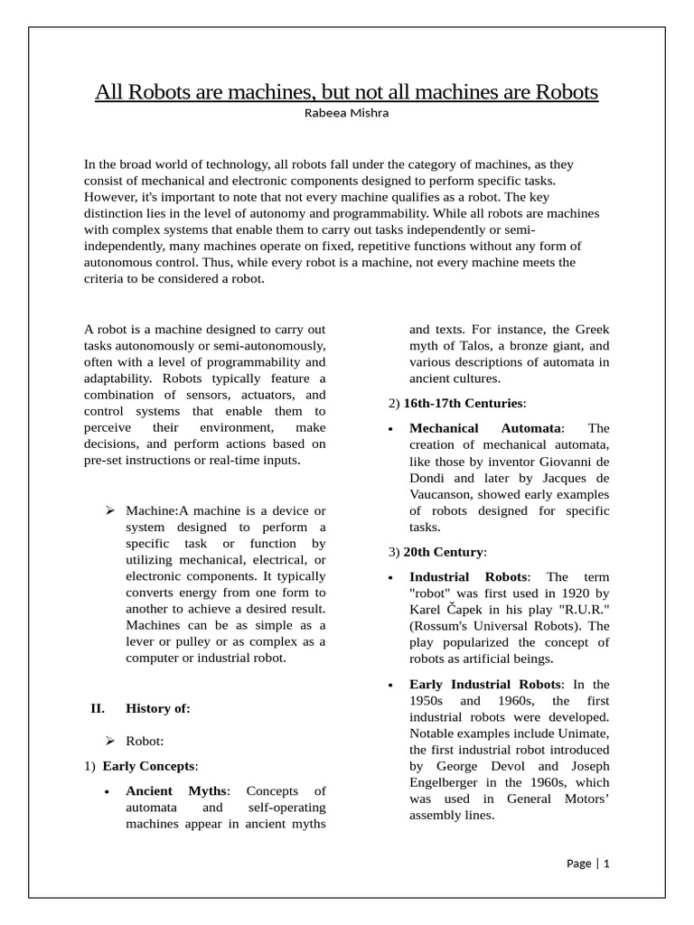 Distinguishing Robots from Machines | PDF | Robot | Robotics