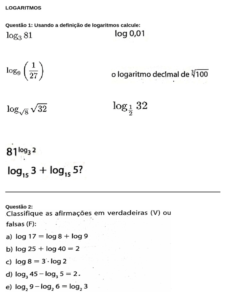 Teste Logaritmos | PDF