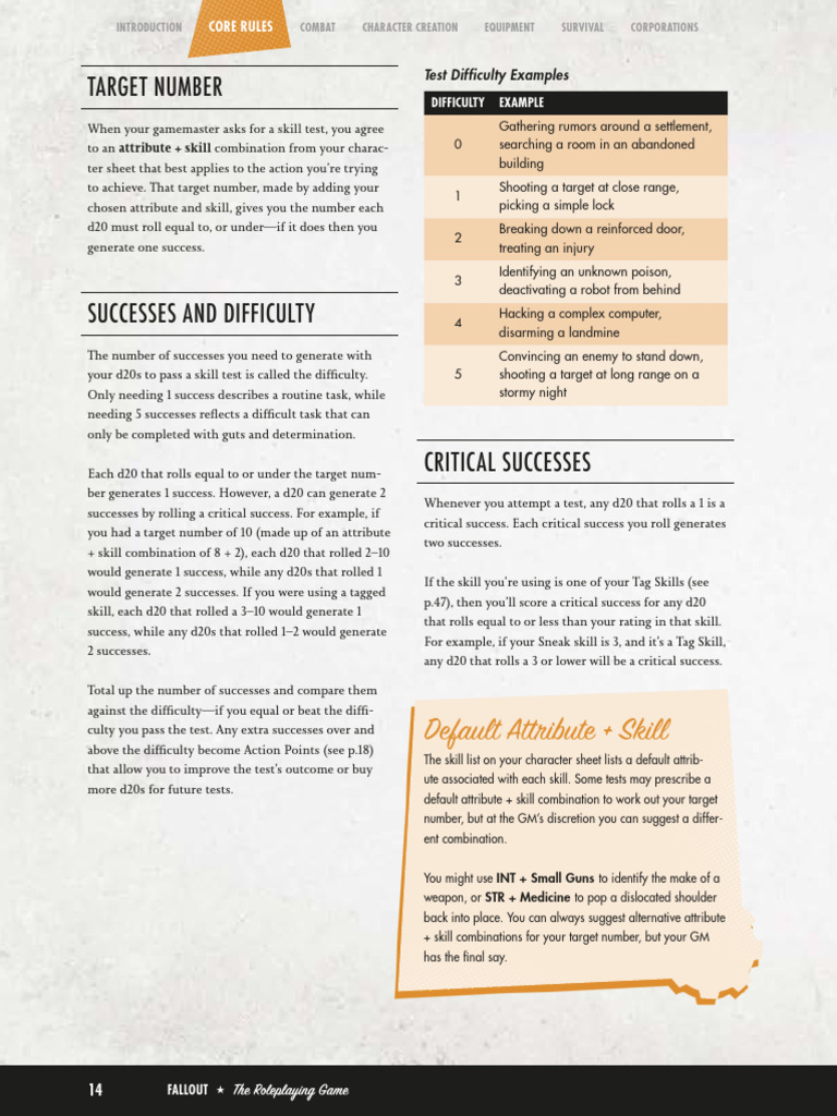 Fallout RPG Skill Test Mechanics | PDF | Role Playing Games | Dice