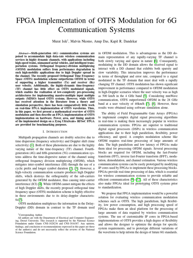 FPGA-Based OTFS for 6G Systems | PDF | Orthogonal Frequency Division ...