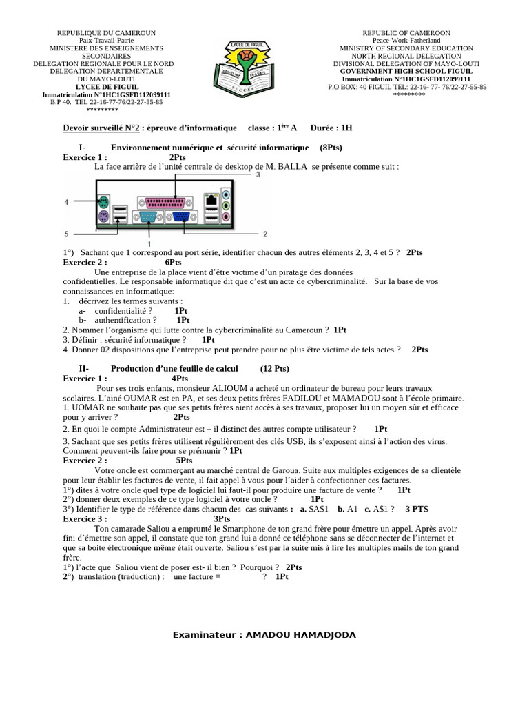 Devoir d'informatique 1ère A : sécurité et Excel | PDF | Informatique ...