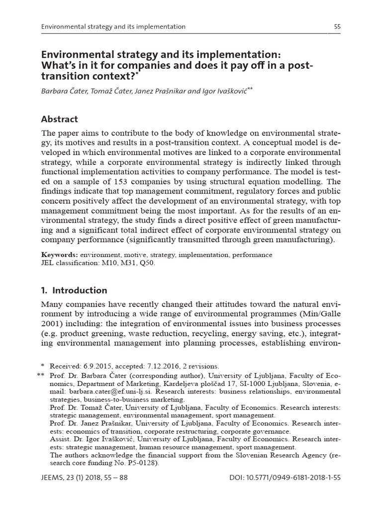 Corporate Environmental Strategy Impact | PDF | Strategic Management ...