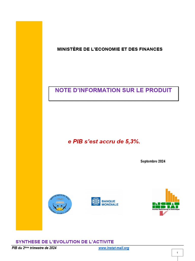 Croissance du PIB Mali T2 2024: +5,3% | PDF | Produit intérieur brut ...