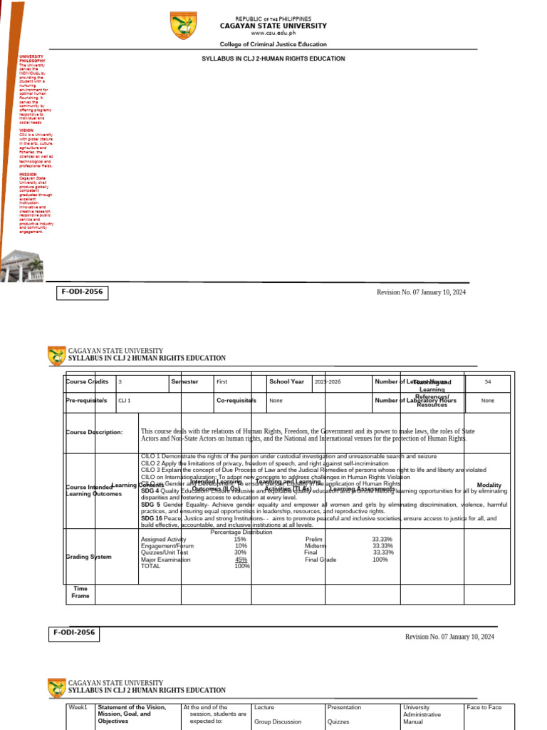 CLJ 2 Human Rights Education Syllabus | PDF | Search And Seizure ...