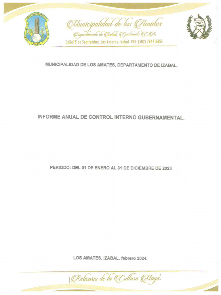 Informe Anual de Control Interno Los Amates 2023. | PDF