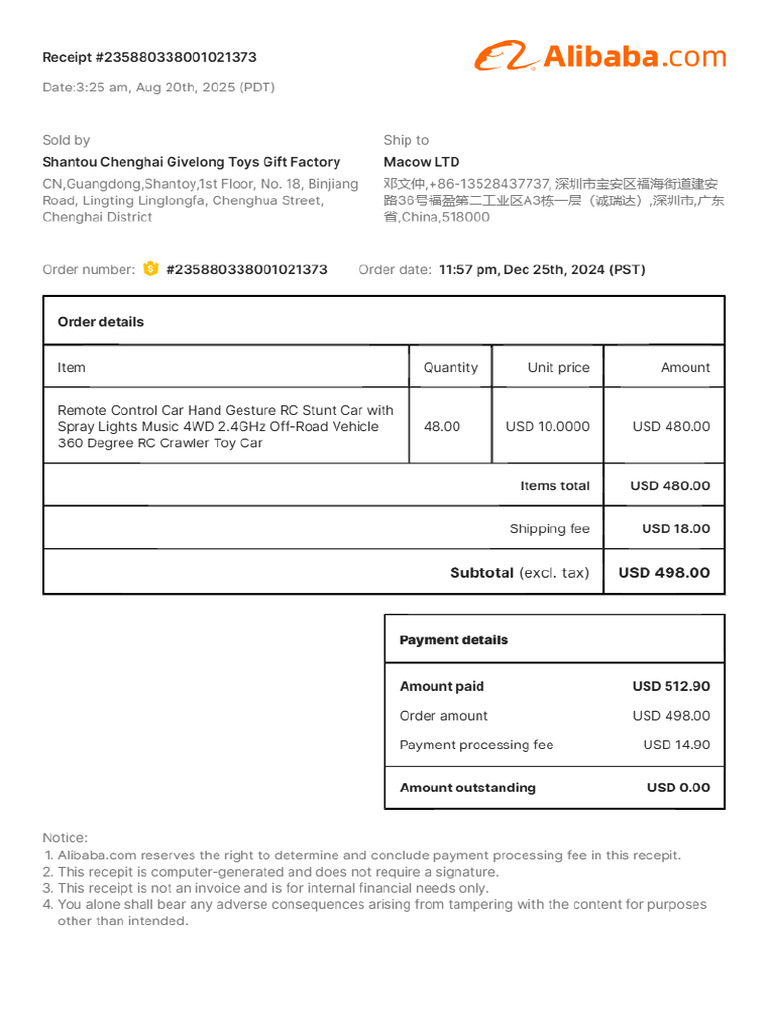 Receipt 235880338001021373 | PDF