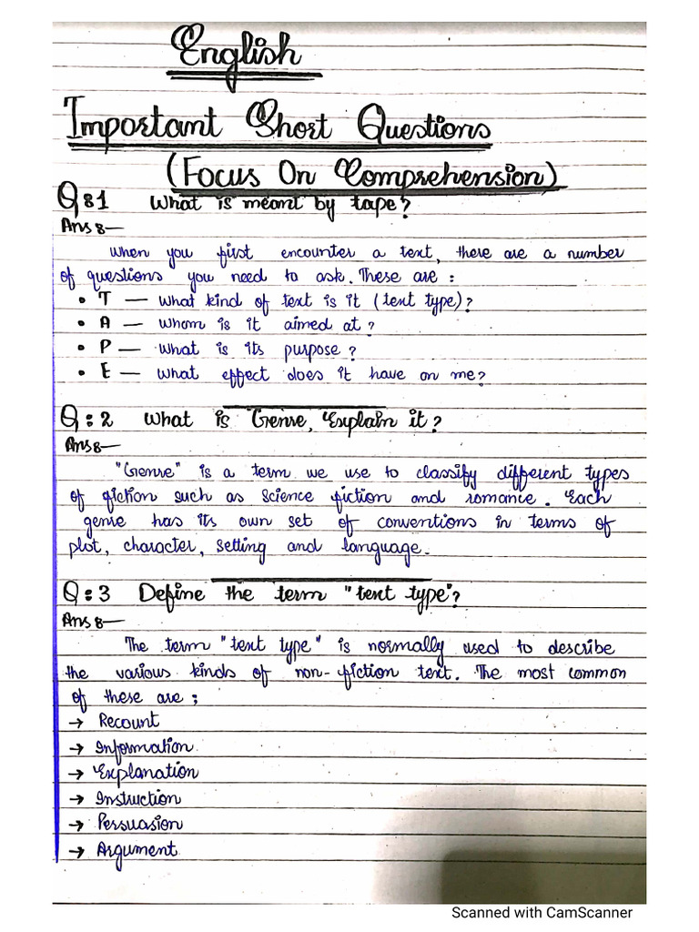 Imp Questions Focus On Comprehension | PDF