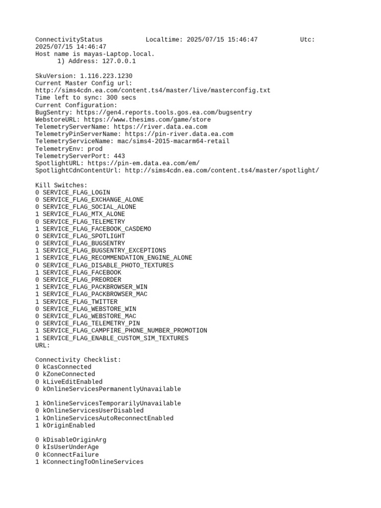 Sims 4 Connectivity Status Report | PDF